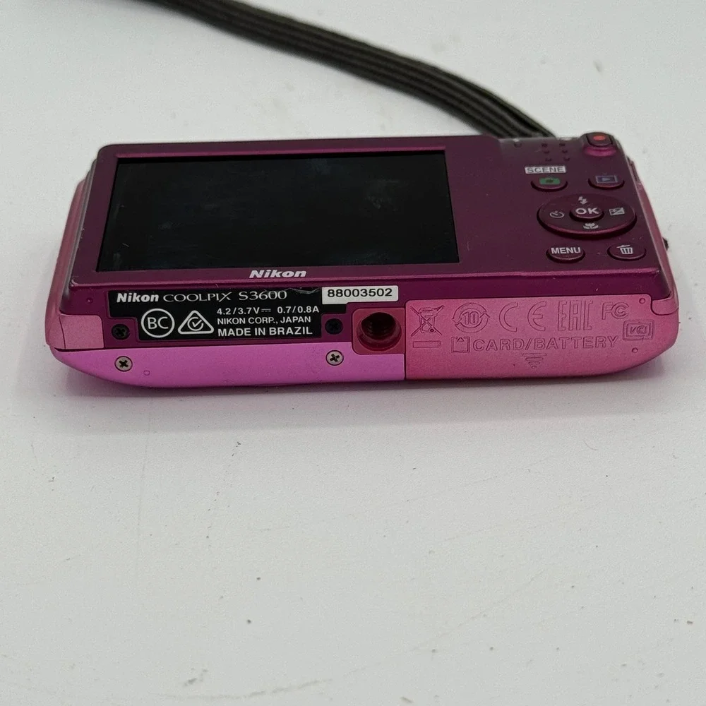 Nikon Coolpix S3600 Digital Camera Pink 20.1MP 8x Optical Zoom VR Compact Tested